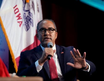 Republican presidential candidate and former U.S. Rep. Will Hurd speaks at the Iowa Faith & Freedom Coalition's fall banquet, Saturday, Sept. 16, 2023, in Des Moines, Iowa