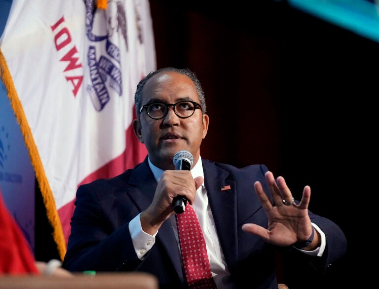 Republican presidential candidate and former U.S. Rep. Will Hurd speaks at the Iowa Faith & Freedom Coalition's fall banquet, Saturday, Sept. 16, 2023, in Des Moines, Iowa