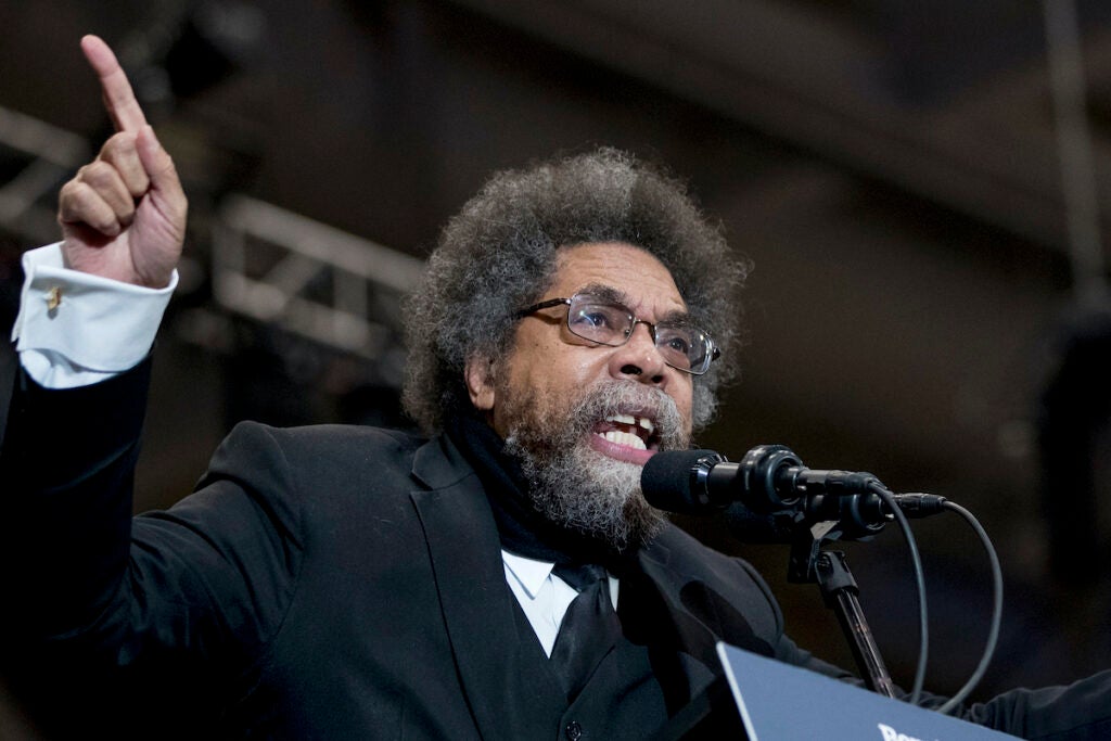 File photo: Harvard Professor Cornel West speaks at a campaign rally for Democratic presidential candidate Sen. Bernie Sanders, I-Vt., at the Whittemore Center Arena at the University of New Hampshire, Feb. 10, 2020, in Durham, N.H. West says he will run for president in 2024 as third-party candidate.