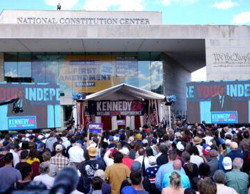 Presidential candidate Robert F. Kennedy, Jr. speaks during a campaign event at Independence Mall, Monday, Oct. 9, 2023, in Philadelphia. (AP Photo/Matt Rourke)