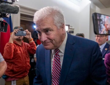 Rep. Tom Emmer, R-Minn., arrives as Republicans meet to decide who to nominate to be the new House speaker, on Capitol Hill in Washington, Tuesday, Oct. 24, 2023.
