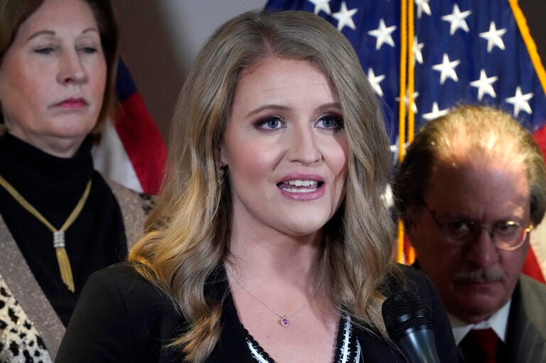 Jenna Ellis, a former member of then-President Donald Trump's legal team, speaks during a news conference at Republican National Committee headquarters in Washington, D.C., on Nov. 19, 2020. (Jacquelyn Martin/AP)