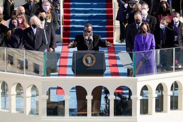 Rev. Beaman delivers a benediction at President Biden's inauguration