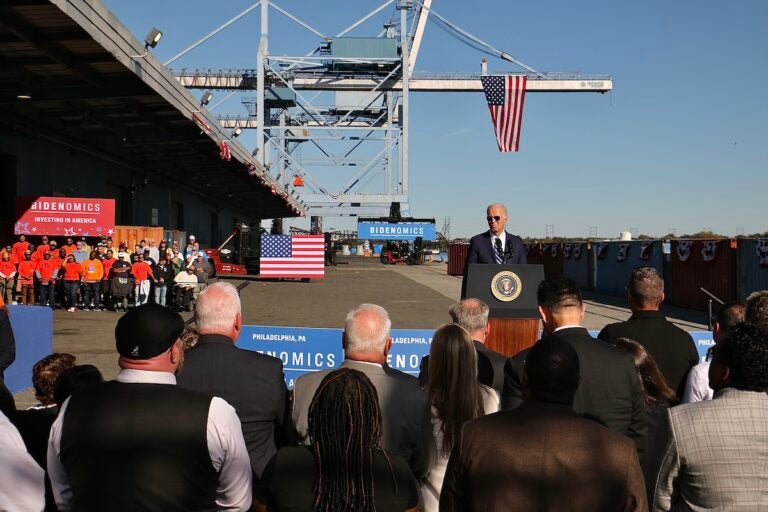 President Joe Biden speaks at the Tioga Marine Terminal in Philadelphia