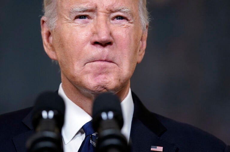 President Biden is pictured at the White House on Oct. 10, giving remarks about the attack by Hamas on Israel.