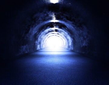 Tunnel Light - 3D Render. Cool Blue Light. The Road to the Light ( Near Death Experience? )