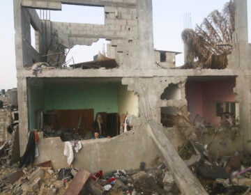 A building destroyed in the Israeli bombing of the Gaza Strip is seen in Rafah on Tuesday, Oct. 24, 2023.