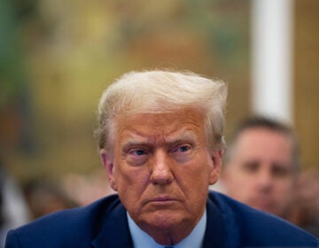 Former President Donald Trump during a trial in New York on Tuesday. A judge in a different case — happening in Washington, D.C. — issued a limited gag order that the ACLU said sweeps too broadly in restraining Trump's speech. (Bloomberg via Getty Images)