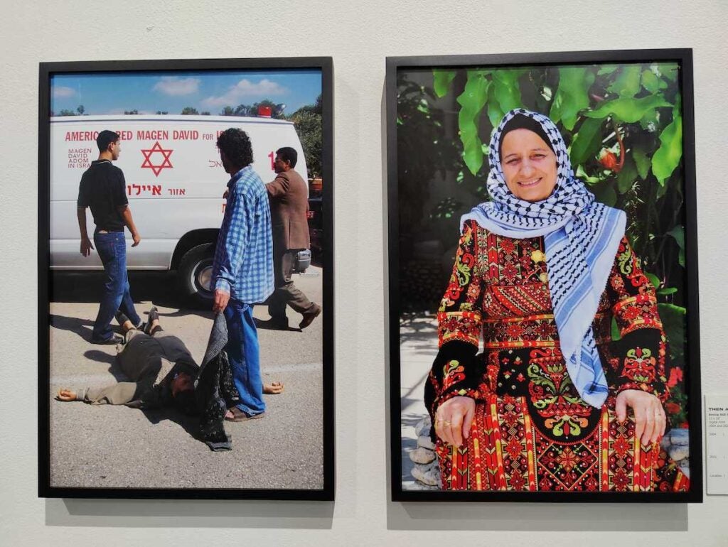 A photo shows Amina Sror lying on the ground on the left. On the right, she is sitting in her garden.