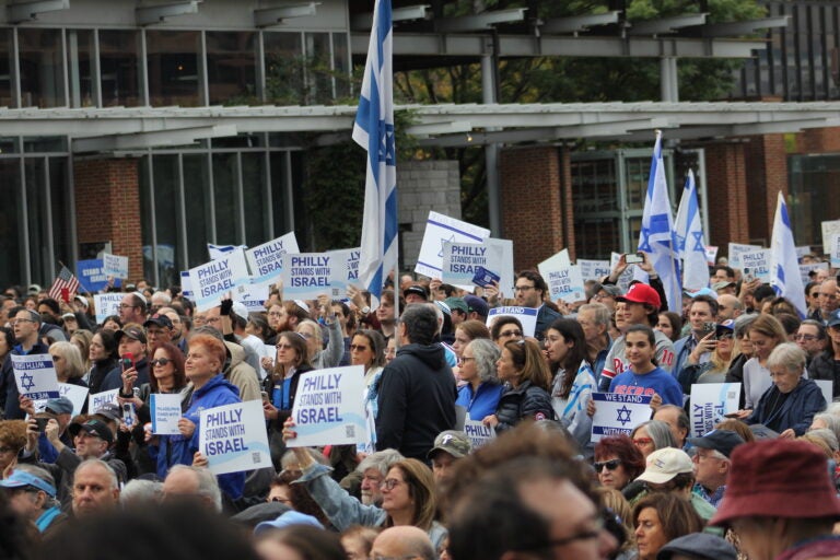 A large gropu of people at the pro-Israel march