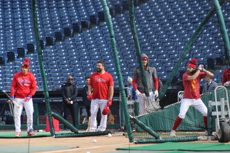 Phillies players take batting practice at Citizens Bank Park