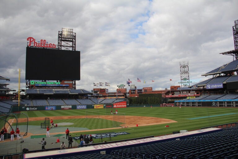 More than 40,000 Phillies fans are expected to pack Citizens Bank Park to witness their favorite team march towards a potential second straight NL pennant. (Cory Sharber/WHYY)