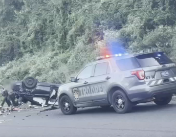 Wreckage is seen following a crash on the Schuylkill Expressway.