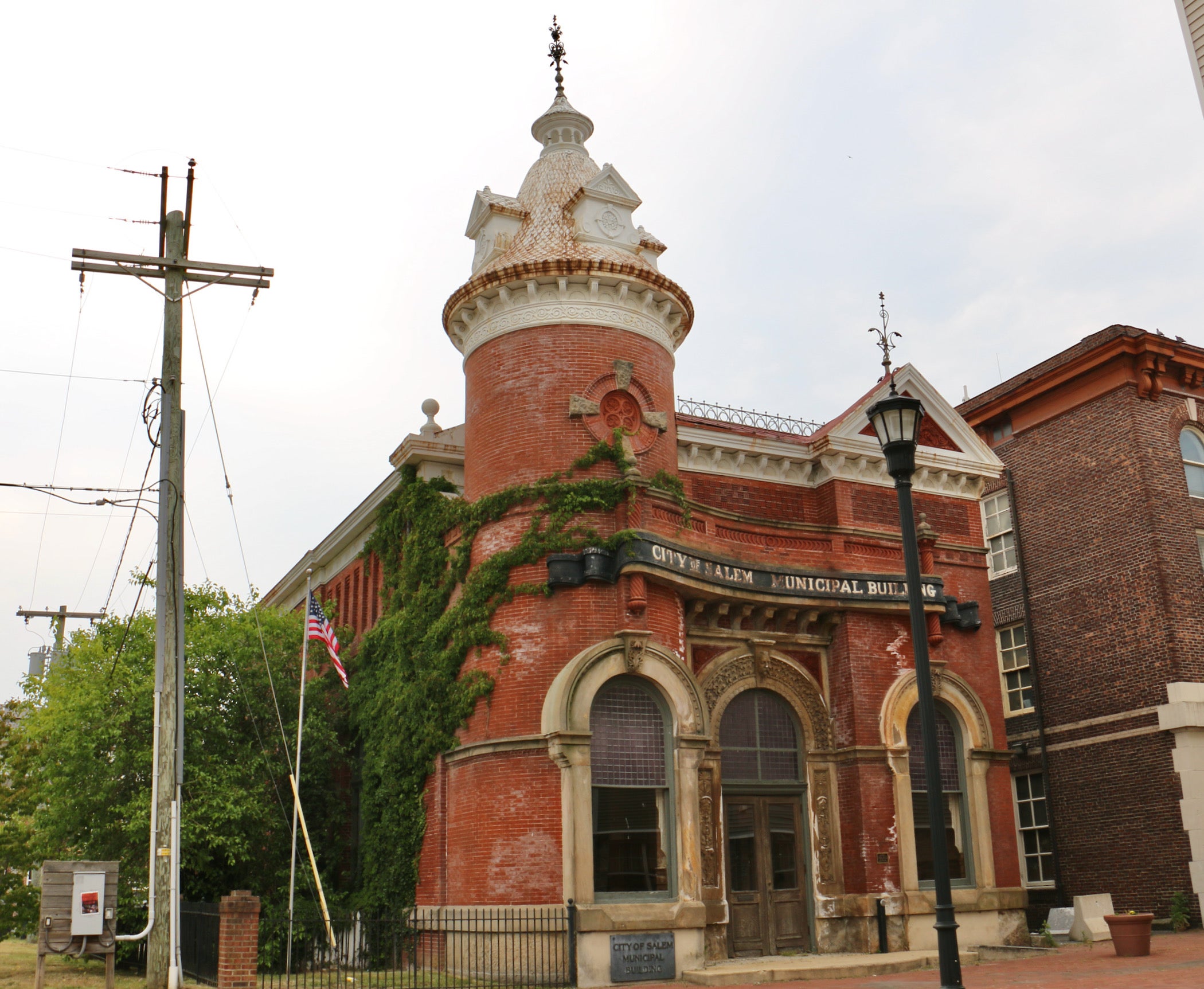 A red brick building reads 