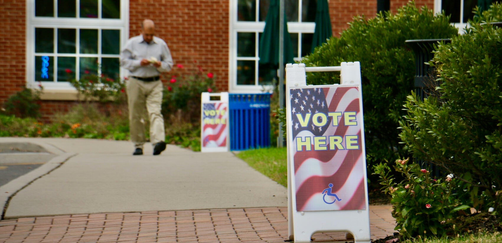 A polling place at Moorestown Township Town Hall in Burlington County, New Jersey.
