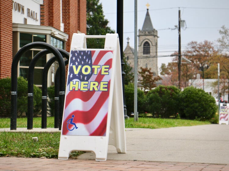 A polling place at Moorestown Township Town Hall in Burlington County, New Jersey.