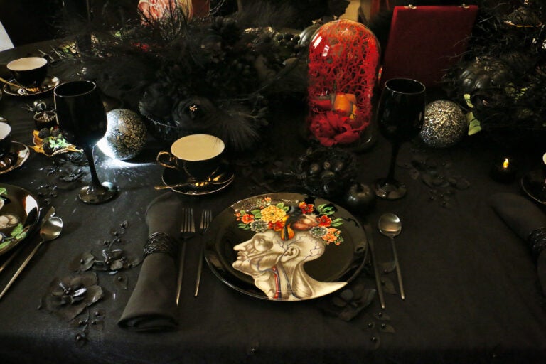 A dining table set in an art installation