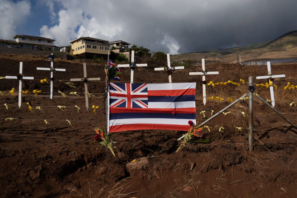 A roadside memorial to those who died in the wildfire that swept through the town of Lahaina, Hawaii in August. The latest National Climate Assessment underscores the many ways that climate change is already making Americans sick, and even killing them.