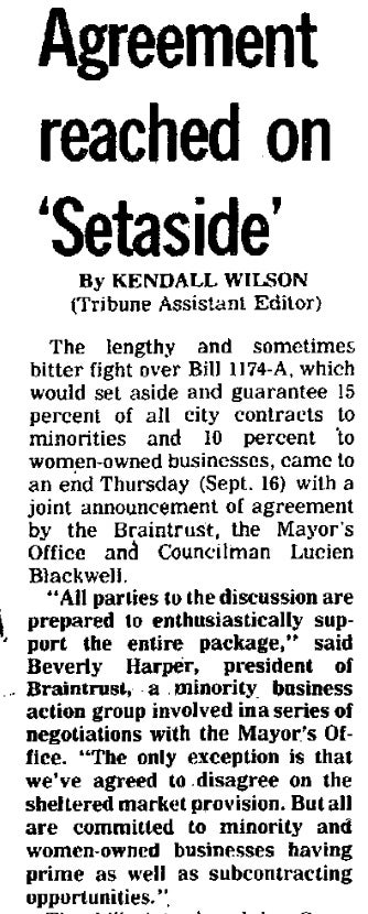 A clipping has a headline that reads "Agreement reached on 'Setaside'"