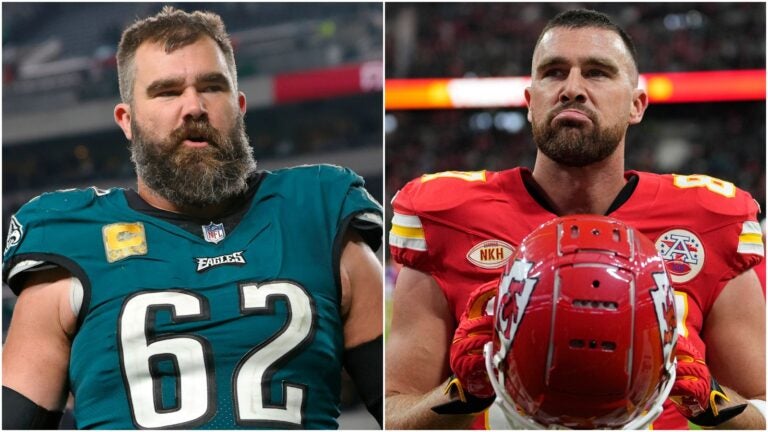 Philadelphia Eagles center Jason Kelce and Kansas City Chiefs tight end Travis Kelce.