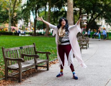 Comic Betty J. Smithsonian, in character in Rittenhouse Square. (Courtesy Betty J. Smithsonian)