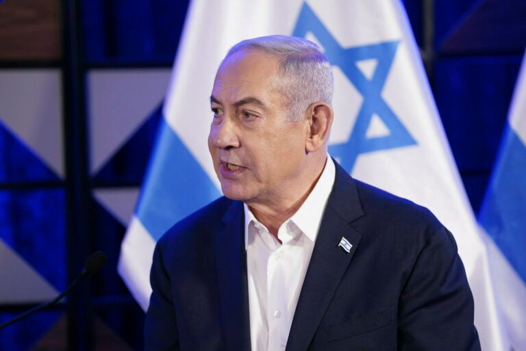 Israeli Prime Minister Benjamin Netanyahu speaks as he meets with President Biden, Oct. 18, in Tel Aviv. Israeli Prime Minister Benjamin Netanyahu