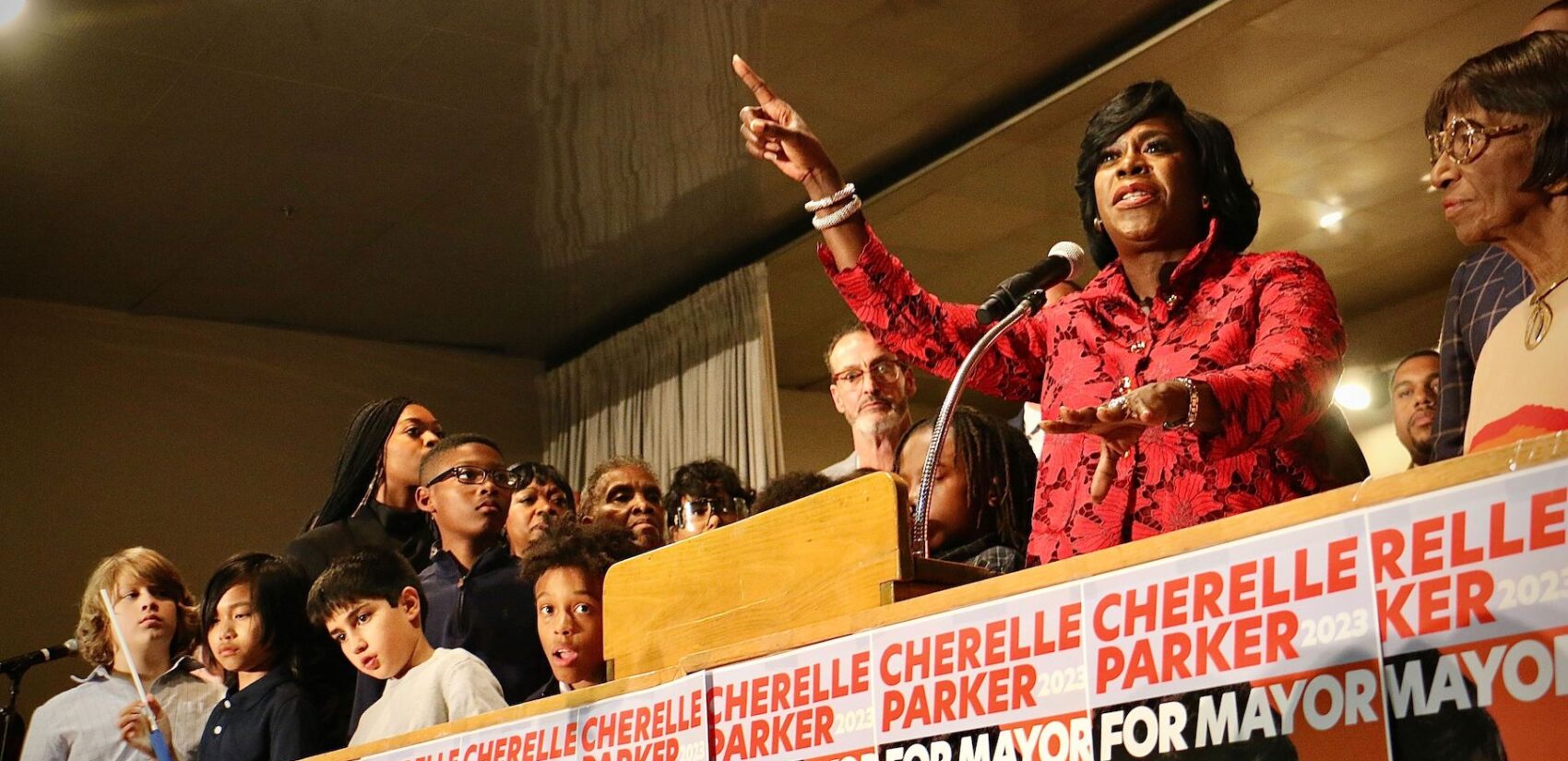 Cherelle Parker addressing her supporters