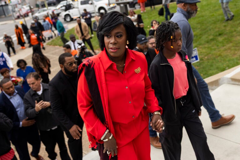 Democratic mayoral candidate Cherelle Parker entering her polling place to cast her vote on Election Day in Philadelphia, Tuesday, Nov. 7, 2023.