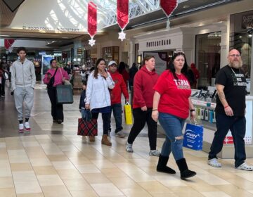 Thousands of shoppers walk through the mall