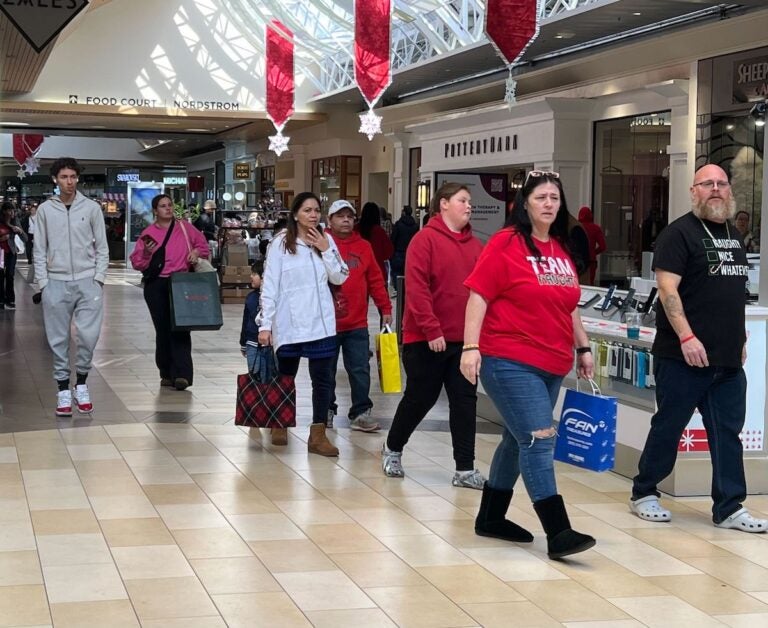 Thousands of shoppers walk through the mall