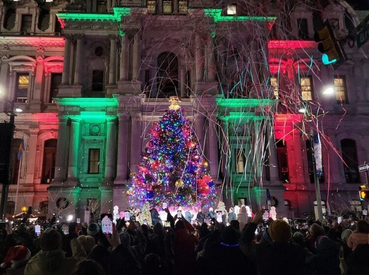 A crowd gathered for the tree lighting