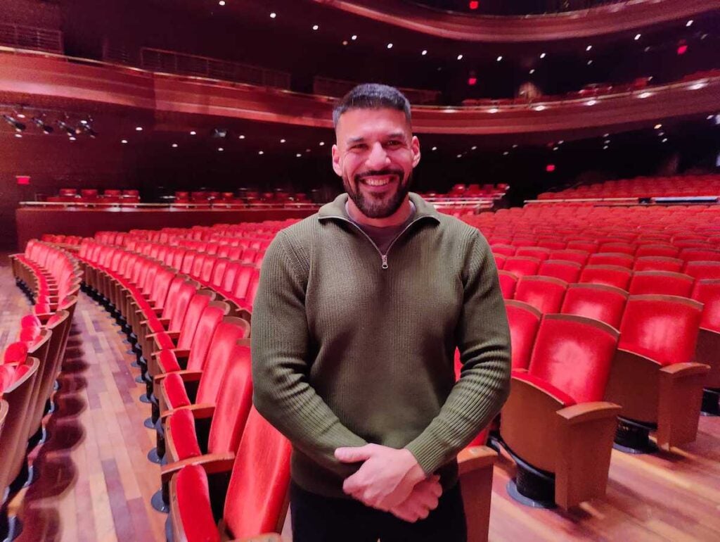 Composer Jimmy López Bellido poses for a photo at the Verizon Hall in the Kimmel Center.