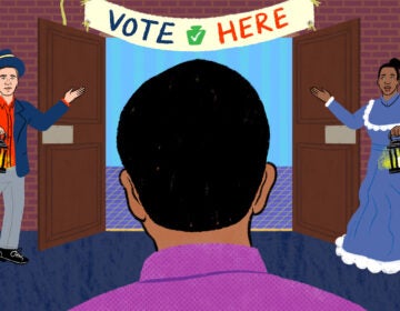 Illustration of a person approaching a polling place