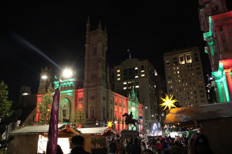 The Masonic Temple and City Hall were lit up in red and green for the Philadelphia Holiday Tree Lighting.