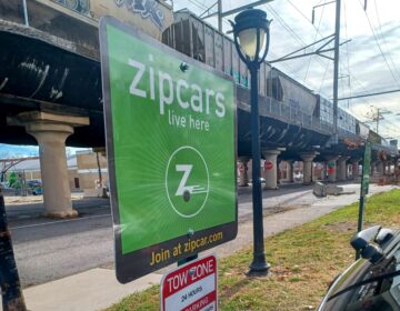 A sign at the dedicated Zipcar parking spot at Wilson Park Apartments, on the edge of Point Breeze.