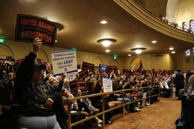 Hundreds attended the ''Interfaith Rally Against Antisemitism'' on Dec. 10, 2023, with many in the pews showing their support for Israel. (Cory Sharber/WHYY)