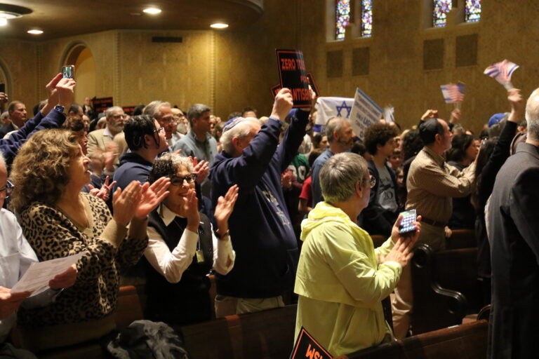 Hundreds attended the ''Interfaith Rally Against Antisemitism'' on Dec. 10, 2023, with many in the pews showing their support for Israel. (Cory Sharber/WHYY)