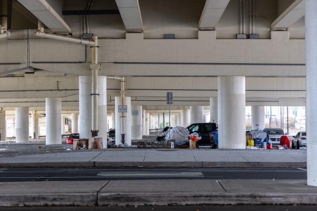 encampment under an overpass