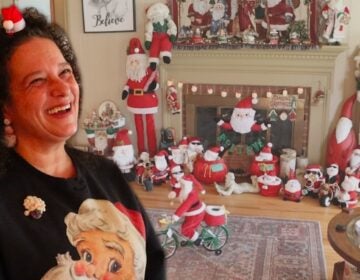 Trish D'Antonio at home with her Santa collection