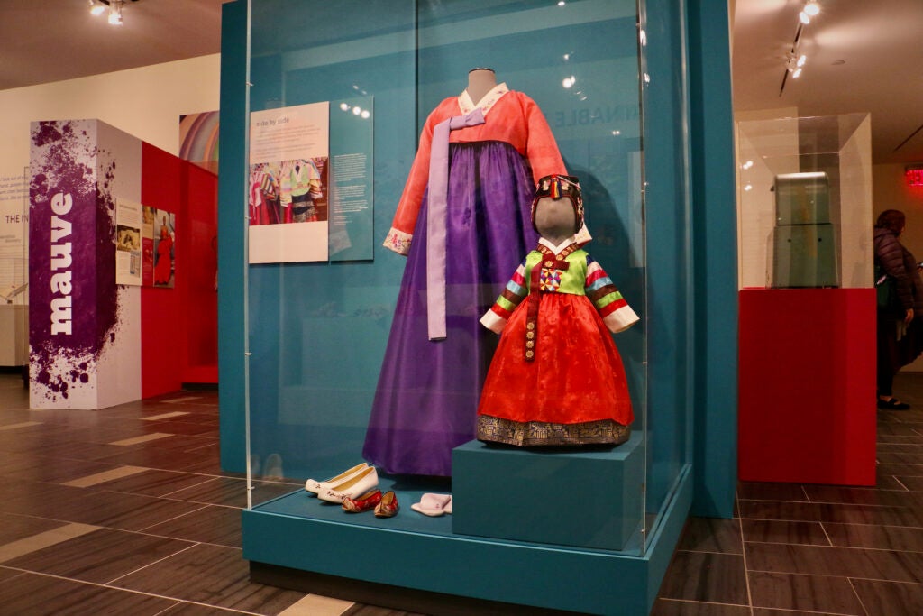 Traditional Korean clothing dyed in bright colors on display
