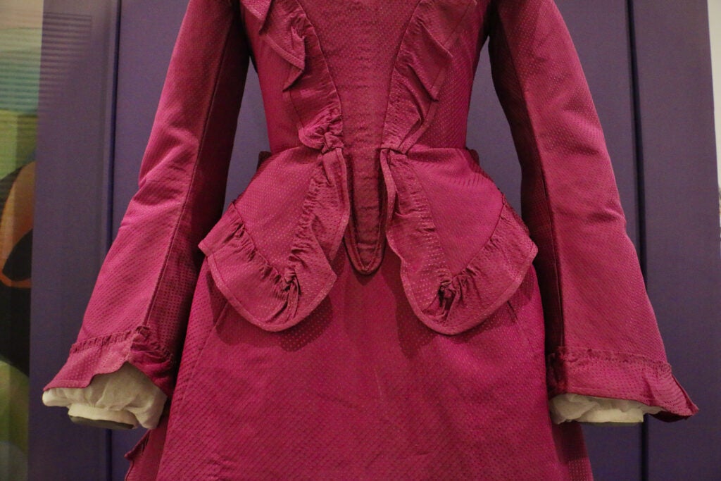 Close-up of a girl's dress dyed mauve