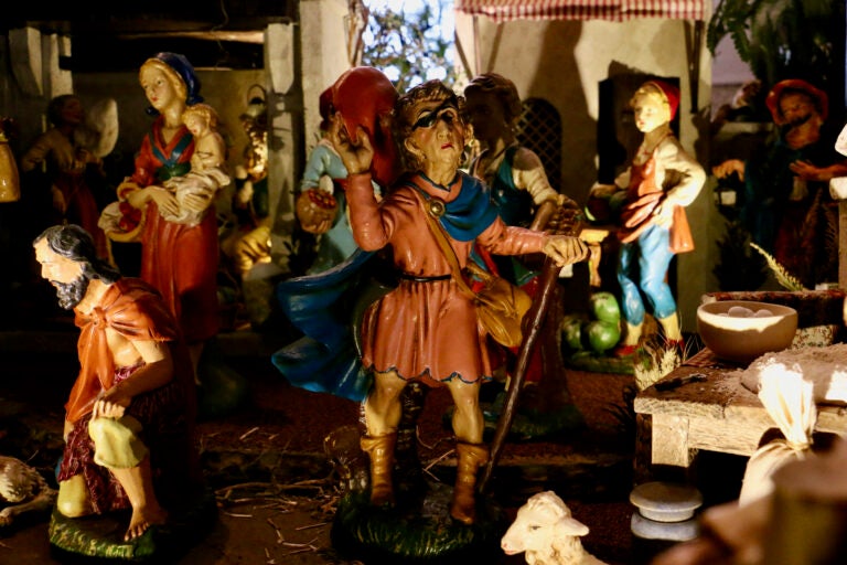 A nativity scene complete with a pirate vintage figure