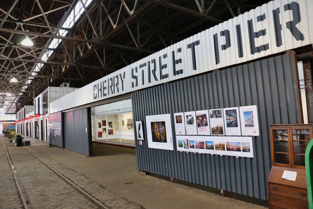 Inside of Cherry Street Pier showing one of the shipping containers redesigned as an exhibit space