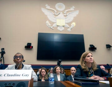 Harvard President Claudine Gay, left, speaks as University of Pennsylvania President Liz Magill listens during a hearing of the House Committee on Education on Capitol Hill, Tuesday, Dec. 5, 2023 in Washington.