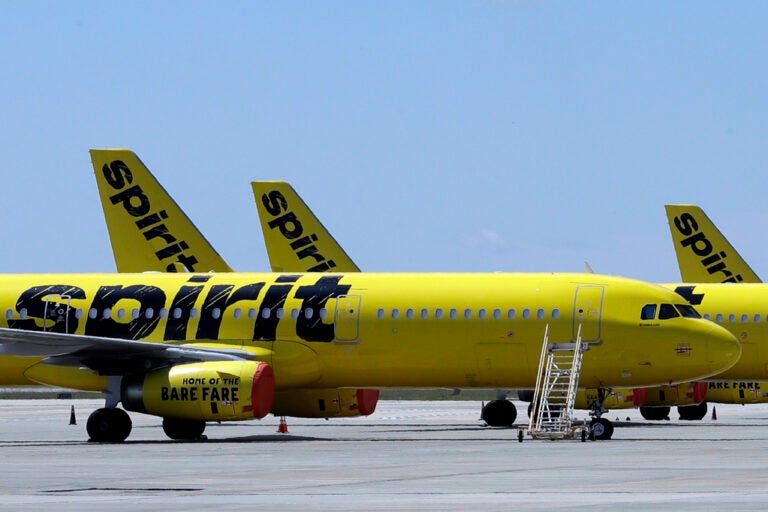 A Spirit Airlines jet on a runway