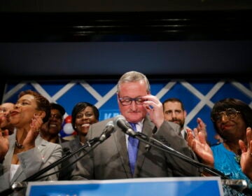 Jim Kenney pauses while speaking to supporters after winning the primary election, Tuesday, May 19, 2015, in Philadelphia. (AP Photo/Matt Slocum)