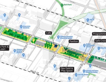 A rendering and map of the Chinatown Stitch project.