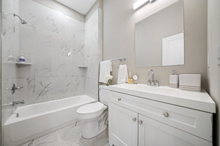 A rendering of an apartment bathroom at Kenyon Lofts in Germantown. (Courtesy of Odin Properties)