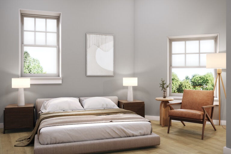 A rendering of a corner bedroom of an apartment at Vernon Lofts in Germantown. (Courtesy of Odin Properties)