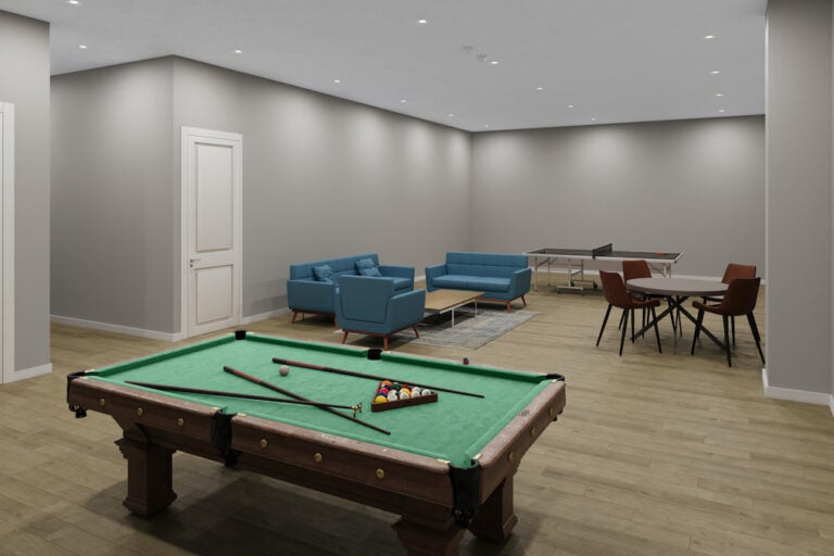 A rendering of the tenant lounge at Vernon Lofts in Germantown. (Courtesy of Odin Properties)